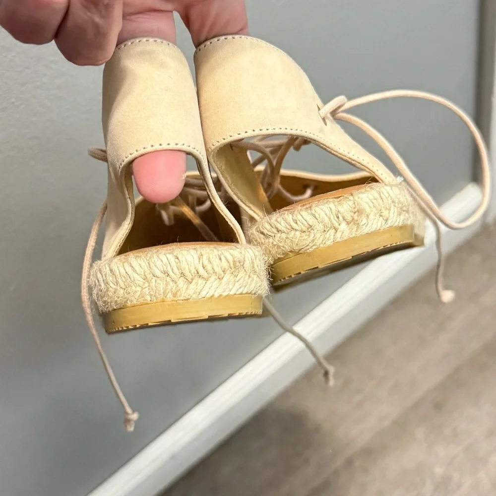 Anthropologie Kanna Women's Beige Suede‎ Lace Up Espardrilles Size 40/9